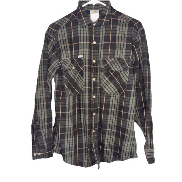 Carhartt Mens Green Black Plaid Loose Fit Long Sleeve Button-Up Shirt Size Med - Picture 1 of 12